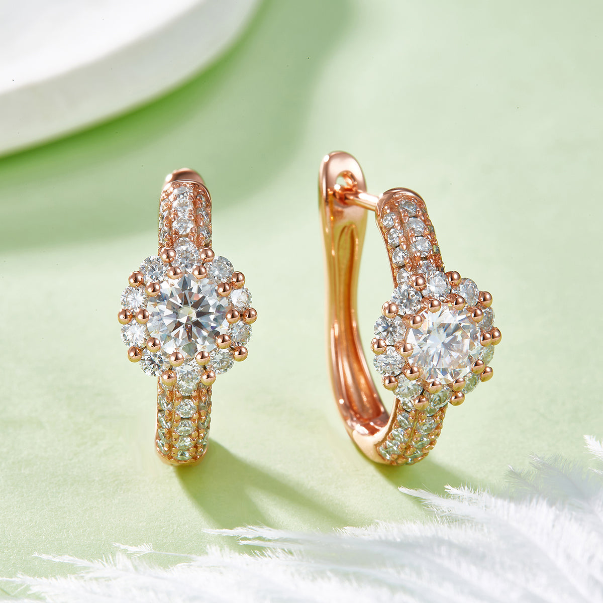 Planderful Moissanite Hoop Earrings Sunflower Design Three Row S925 Silver Sparkling for Women