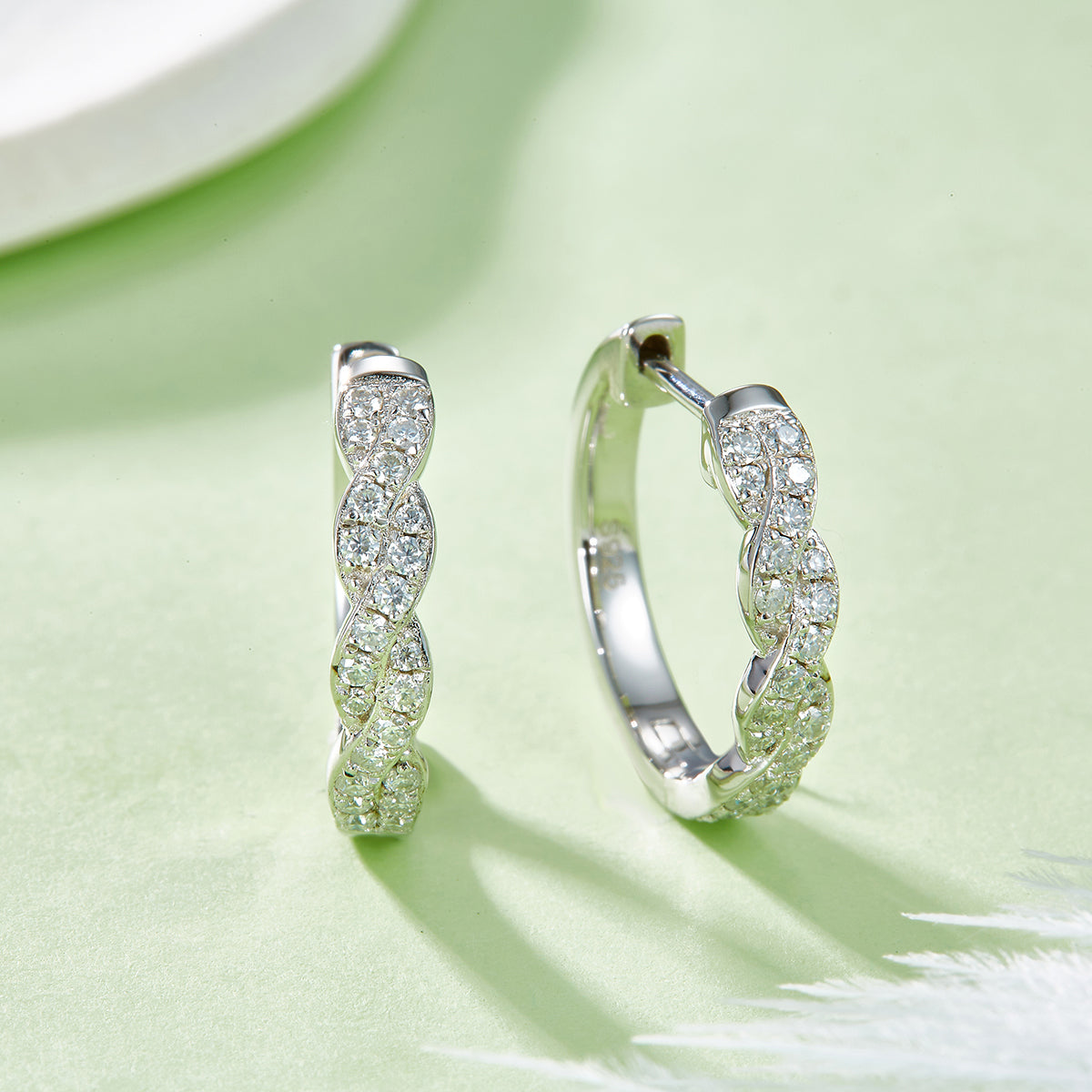 Planderful Shop Moissanite Hoop Earrings S925 Silver Interwoven Design 041Ct Sparkling For Women