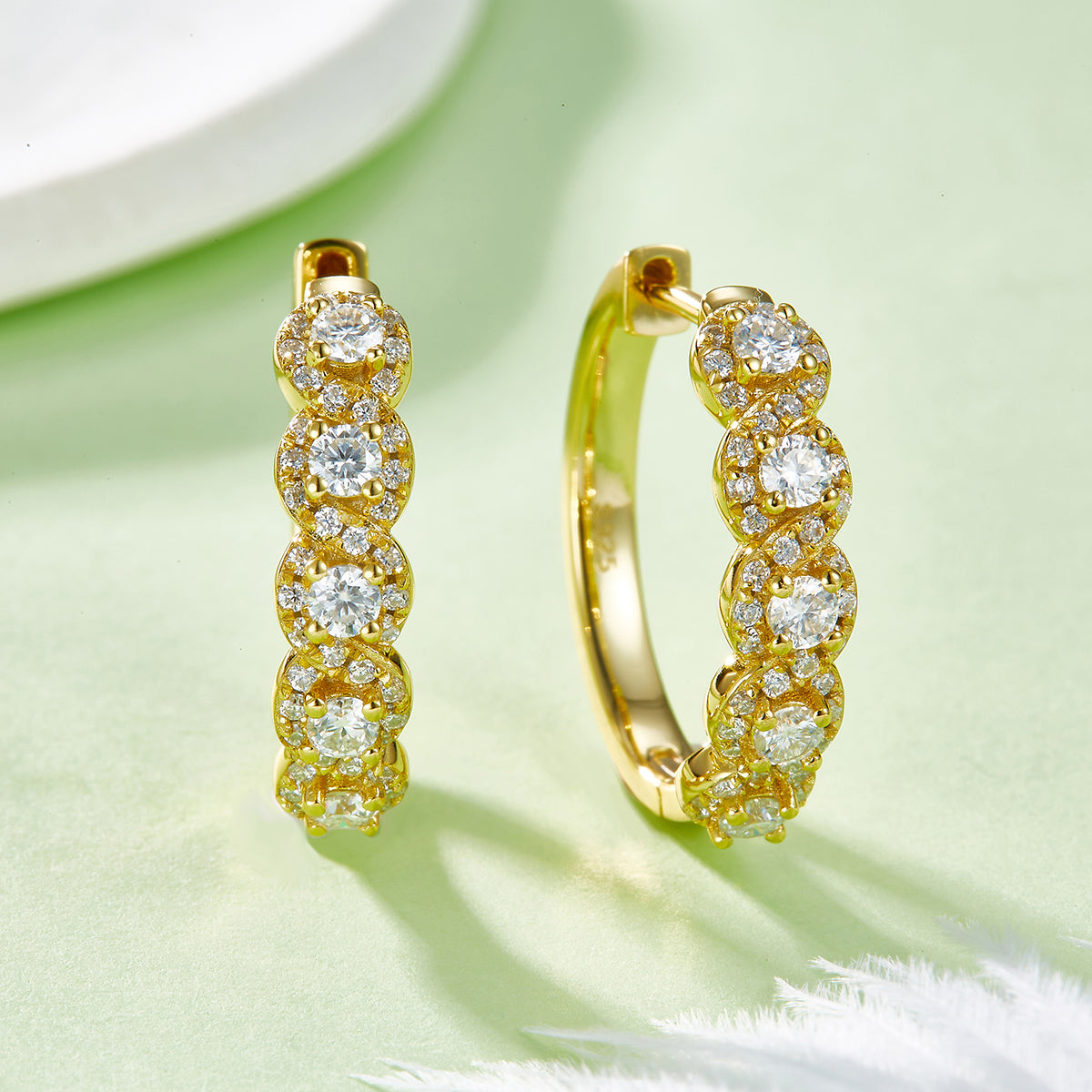 Planderful Moissanite Hoop Earrings With Halo In S925 Silver 1.02CT Round Sparkle Gift For Her