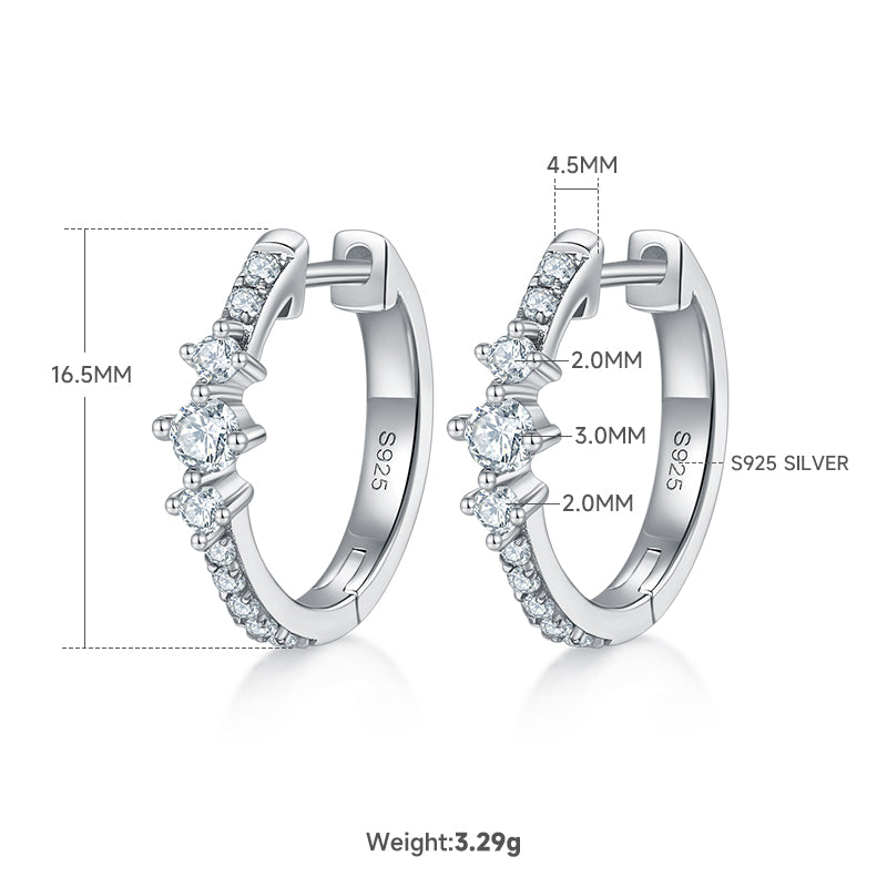 Planderful Moissanite Hoop Earrings 0.52ct Three Round Stones Sparkling Sterling Silver S925 For Women