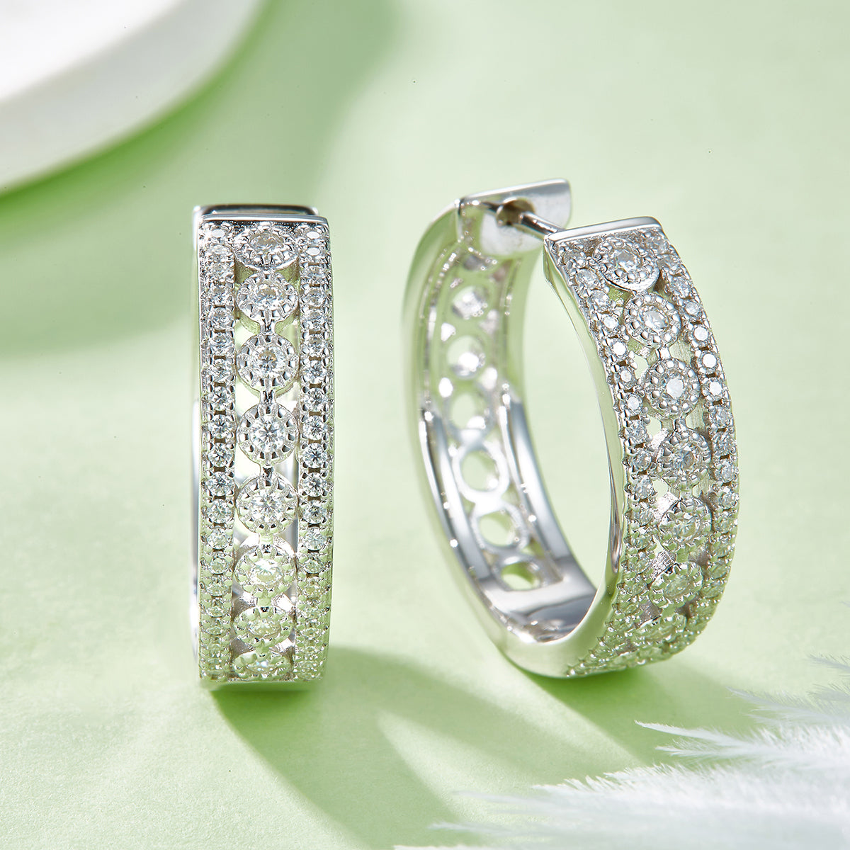Planderful Moissanite Hoop Earrings 0.74ct Three Row Sterling Silver Sparkling For Women