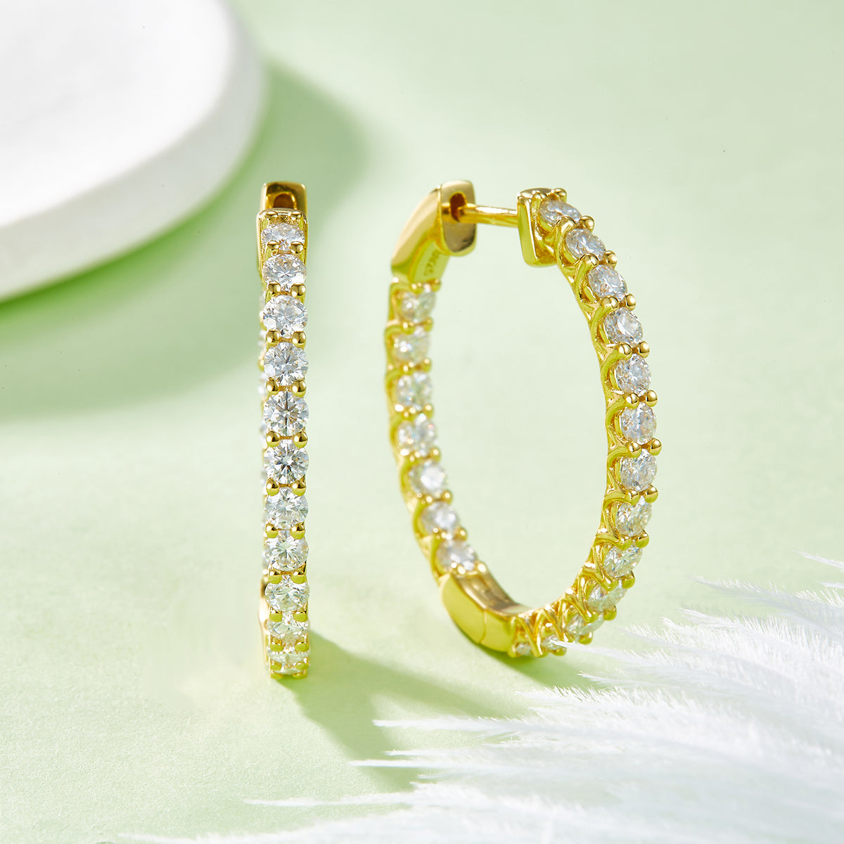 Planderful Moissanite Hoop Earrings 1.8CT Round Sparkling Sterling Silver For Women