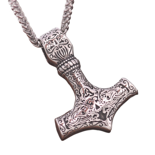 Norse Legacy Thor's Hammer Men's Necklace with Odin Totem Alloy Pendant
