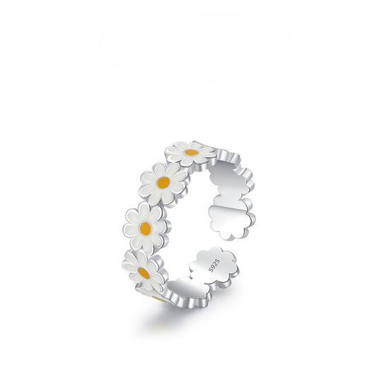 925 Sterling Silver Daisy Enamel Ring
