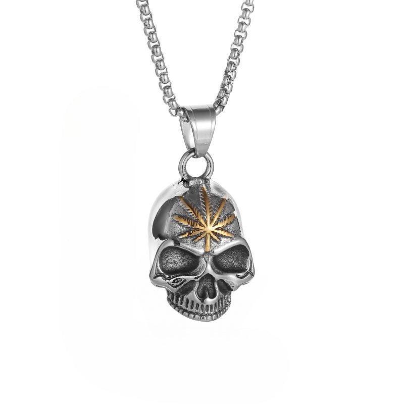 Vintage Skull Maple Leaf Stainless Steel Jewelry