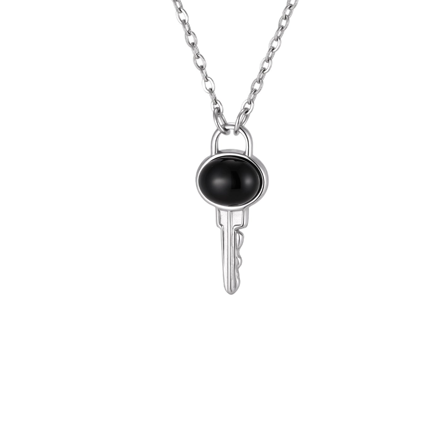 Stainless Steel Black Agate Key Cold Wind Couple Necklace