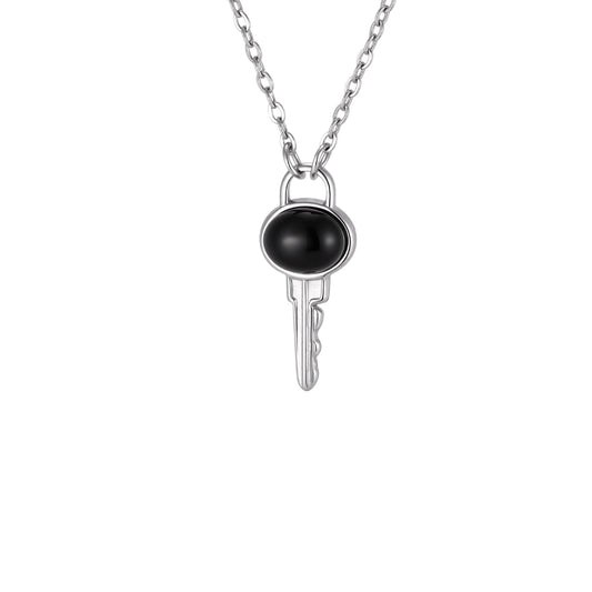Stainless Steel Black Agate Key Cold Wind Couple Necklace
