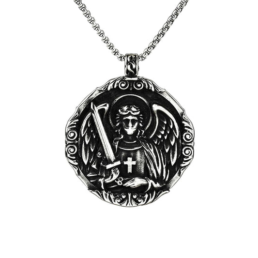 European And American Men's Fashion Jewelry Wholesale Ancient Greece St. Michael's Angel Pendant Amulet For Men