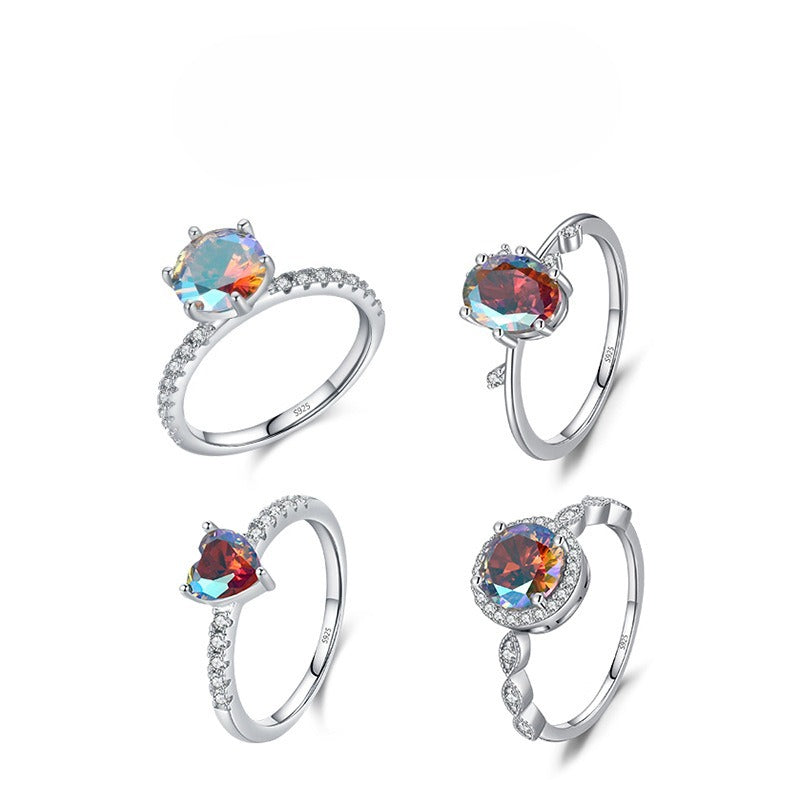 925 Sterling Silver Multicolor Zircon Ring
