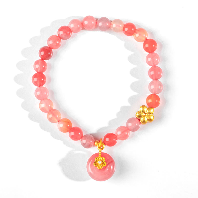 Peach Blossom Crystal and Agate Sterling Silver Bracelet With Safety Clasp
