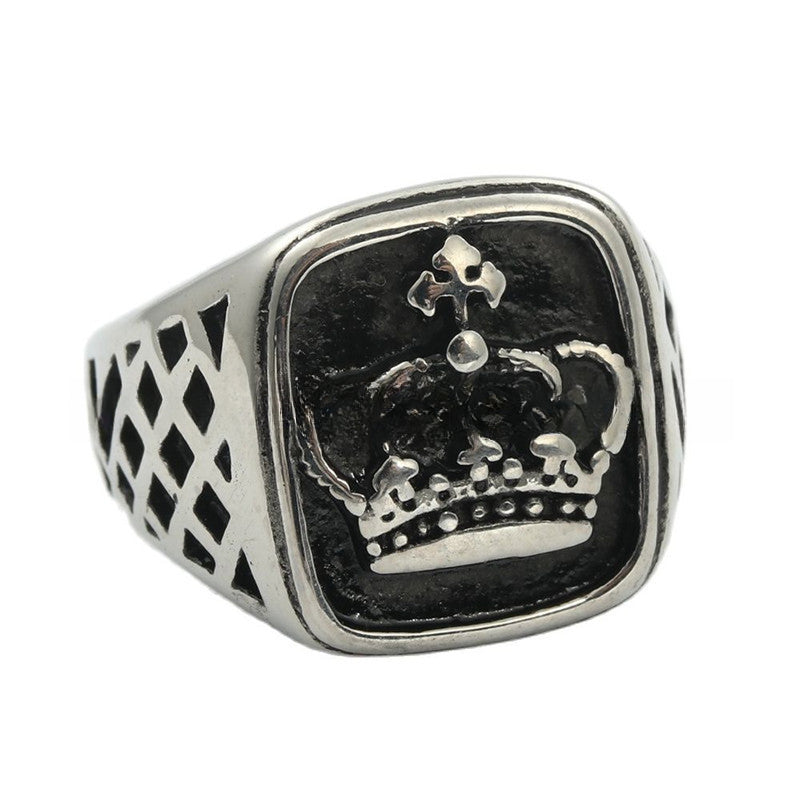 Titanium Steel Crown Ring for Men - Retro Trendy Accessories from Planderful Collection