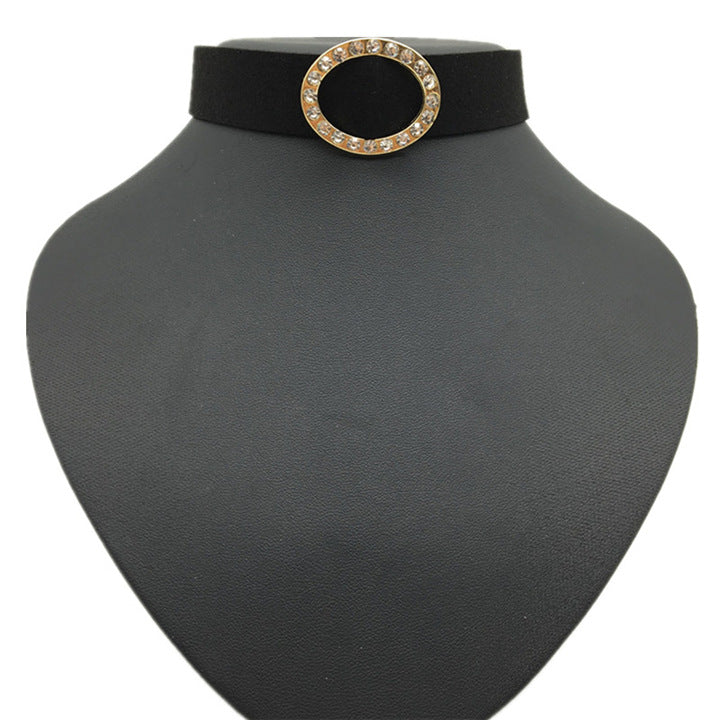 Simple Zircon-Encrusted Female Choker Necklace