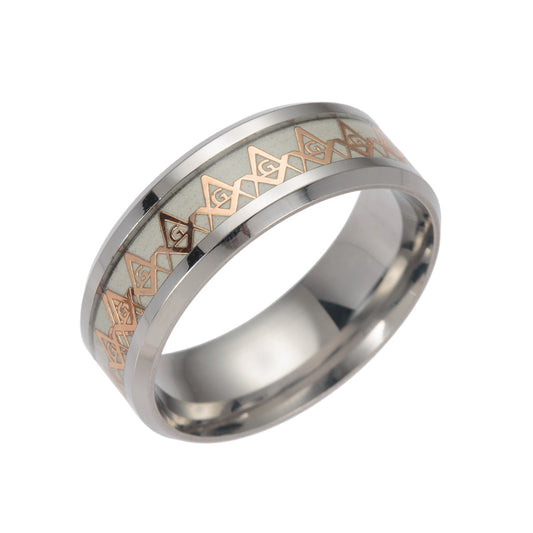 Luminous Masonic Steel Ring for Men - Retro European Style