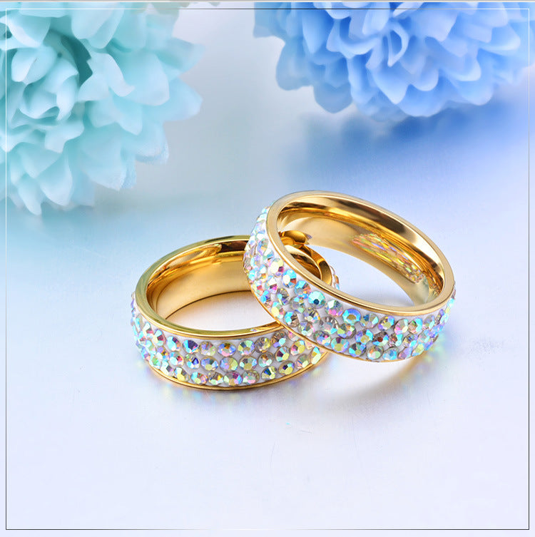 Titanium Steel Gold Colored Women's Ring with Zircon Sparkle