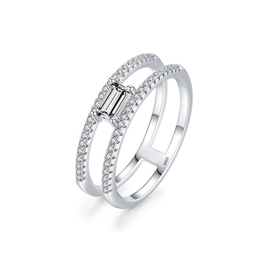 Luxurious Double-Layer Sterling Silver Zircon Ring