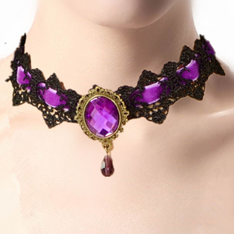 Black Glass Lace Necklace with Collarbone Chain for Women's Fashion Accessory Wholesale