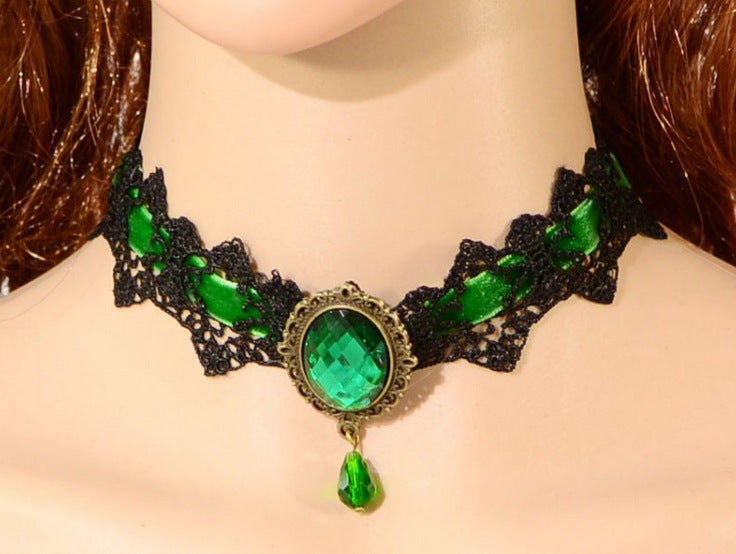 Black Glass Lace Necklace with Collarbone Chain for Women's Fashion Accessory Wholesale