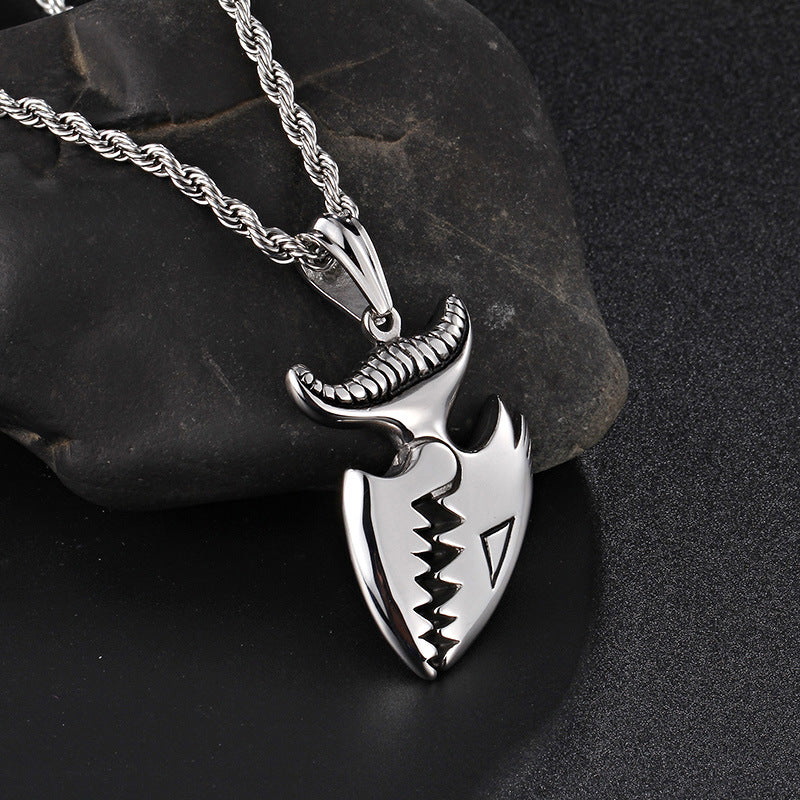 Trendy Crocodile Tooth Pendant in Japanese and Korean Titanium Steel for Men