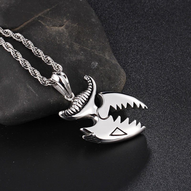 Trendy Crocodile Tooth Pendant in Japanese and Korean Titanium Steel for Men