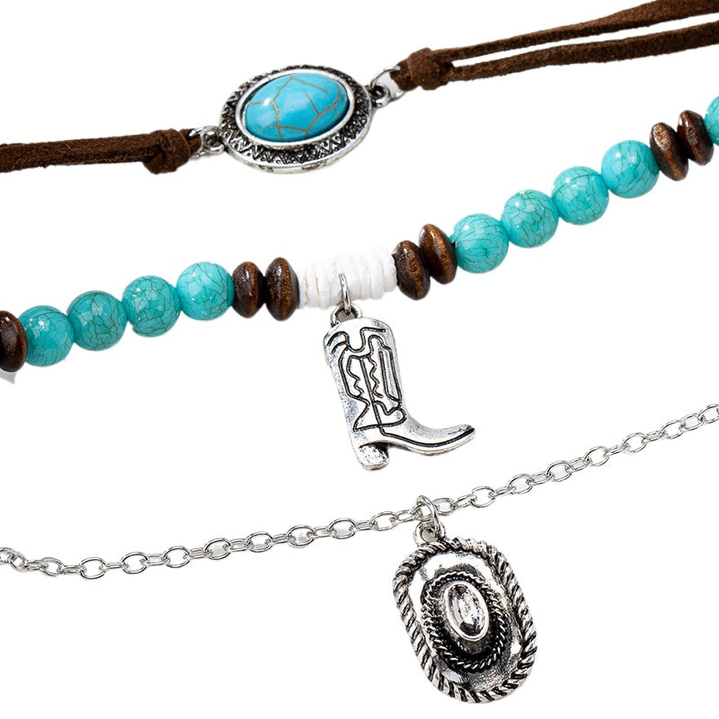 Planderful Vienna Verve Necklace – Retro Metal Design with Turquoise Pendant