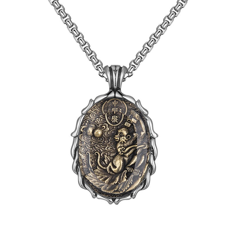 Steel Necklace – Vintage Zodiac Buddha Constellation Pendant With Transfer Design