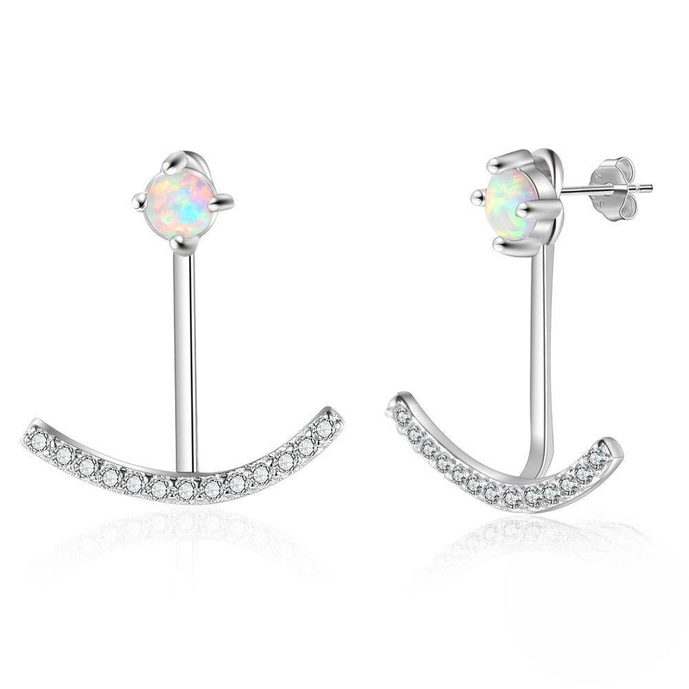 Planderful Jewelry Opal Stud Earrings in Sterling Silver White Opal Elegant Everyday Jewelry