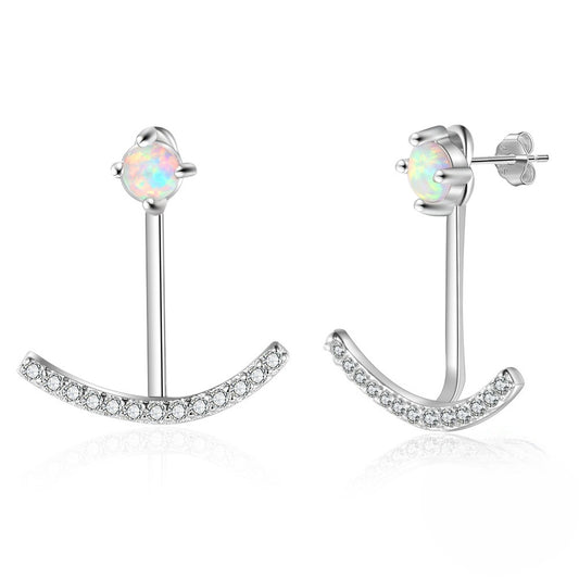 Planderful Jewelry Opal Stud Earrings in Sterling Silver White Opal Elegant Everyday Jewelry