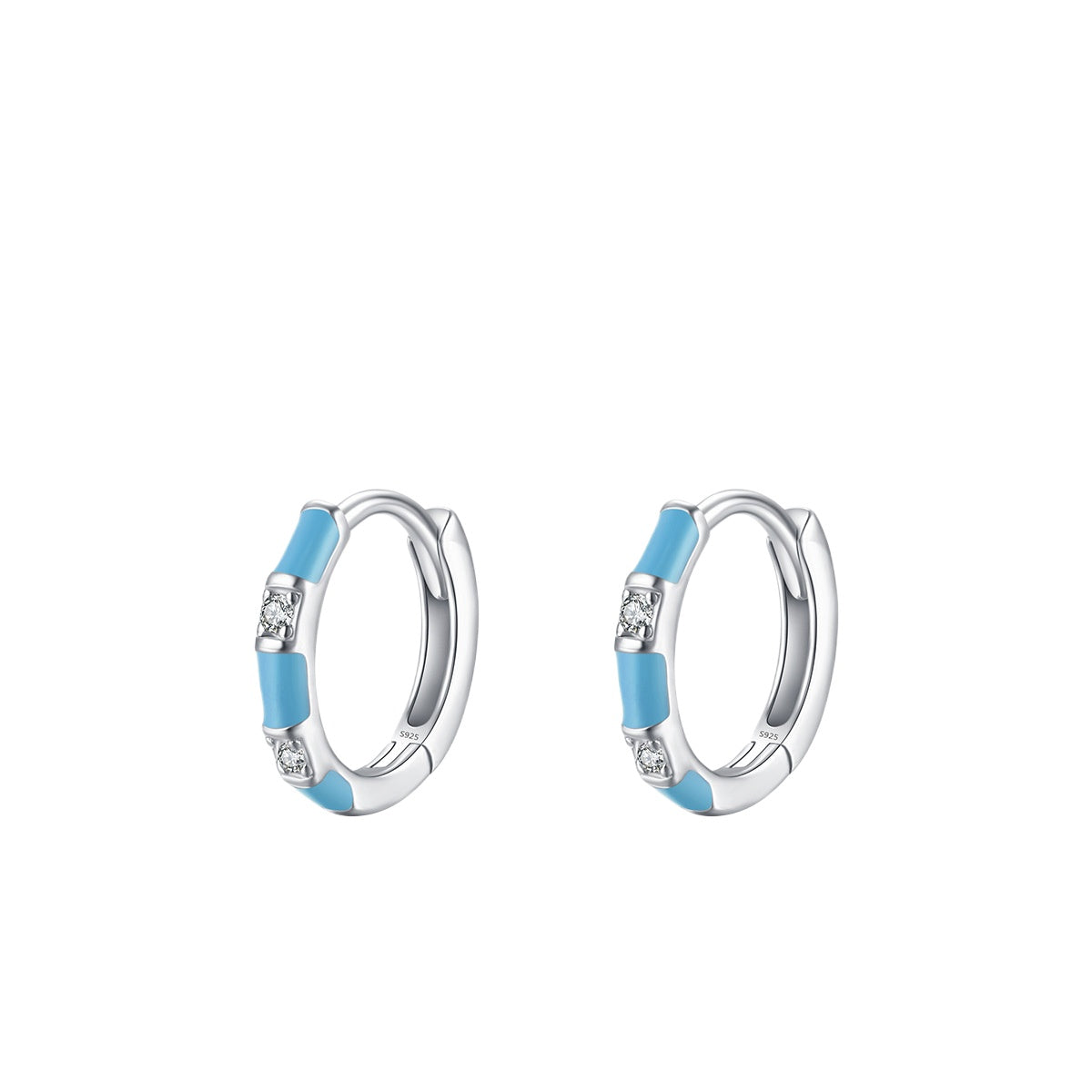 925 Sterling Silver Enamel Zircon Hoop Earrings