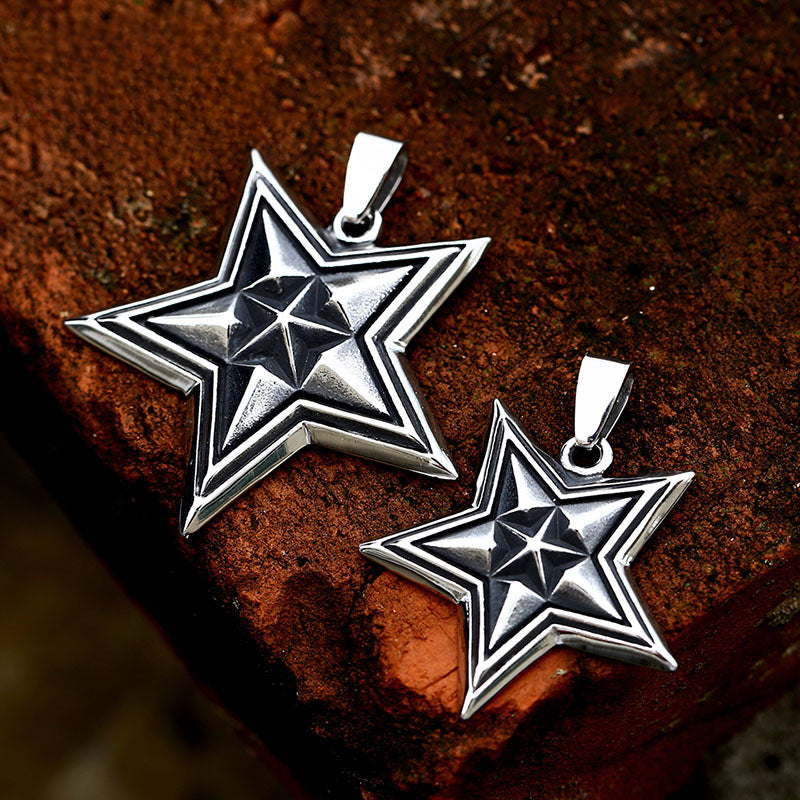 Titanium Steel Retro Five-Pointed Star Pendant for Men - European and American Style