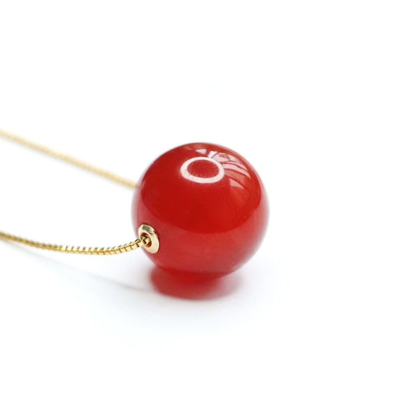 14 mm Red Agate Bead 18K Gold-Set Pendant — No Chain