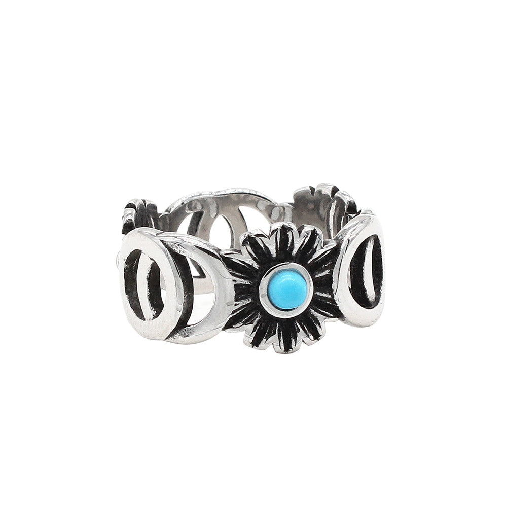 Planderful Everyday Genie European and American Retro Sunflower Men's Titanium Steel Ring – Personalized and Stylish Jewelry