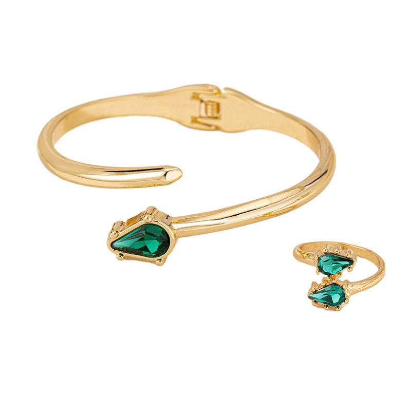 Versatile Emerald Zircon Metal Circle Jewelry Set for Women