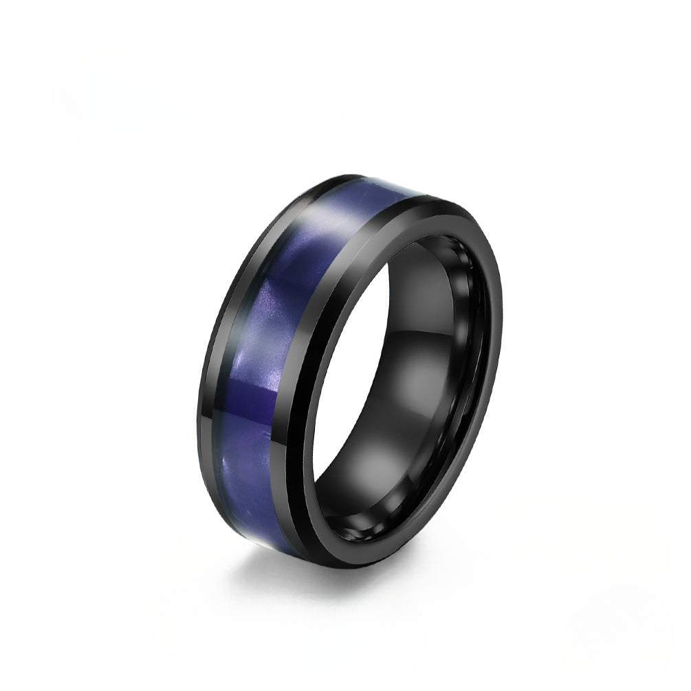 Men's Titanium Steel Black Ring with Purple Inlay Jewelry