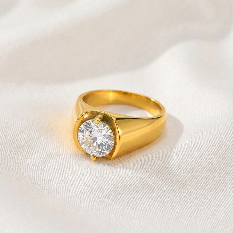 Unisex Zircon Ring – Stainless Steel Zircon Inlay Design – Minimalist