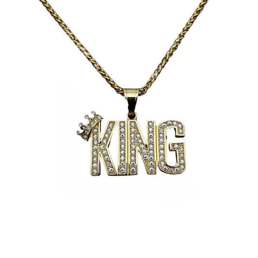 Hip Hop Necklace King Pendant Planderful Premium Gold Plated Titanium Steel Zircon Jewelry For Men