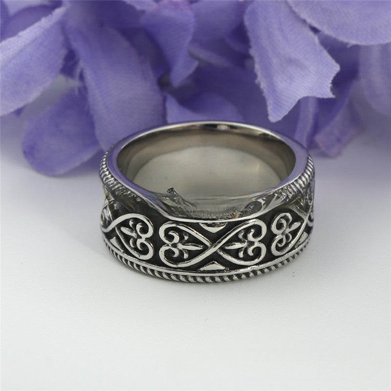 European And American Jewelry Titanium Steel Flower Pattern Ring