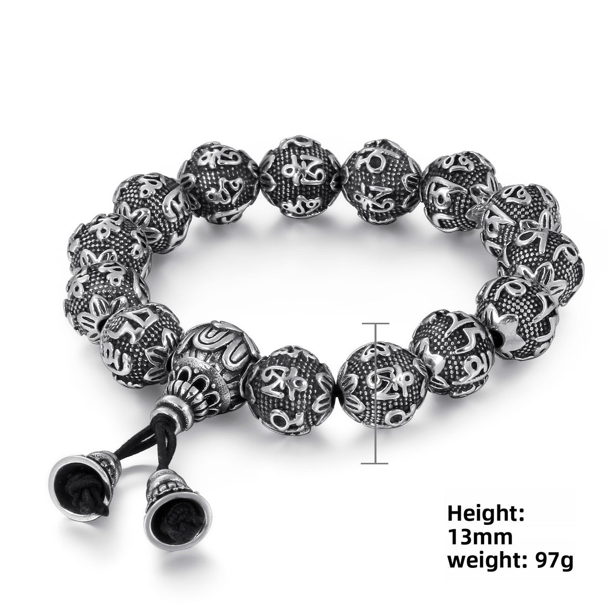 Men's Titanium Steel – Six-Character Mantra Bead Bracelet – Stainless Steel Bracelet