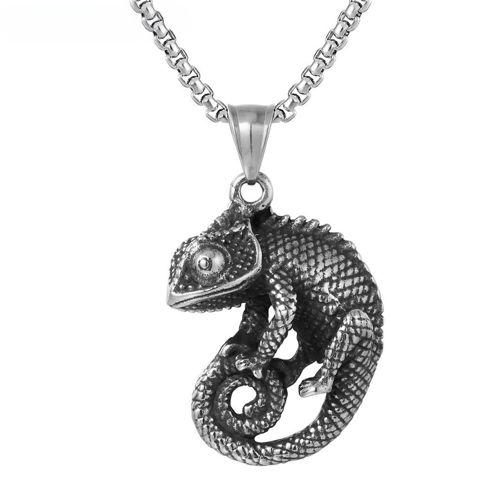 Planderful Personalized Retro Chameleon Titanium Steel Pendant Unisex Punk Necklace Protection Statement