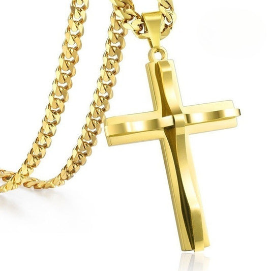 1. Planderful Double Cross Pendant Necklace for Men