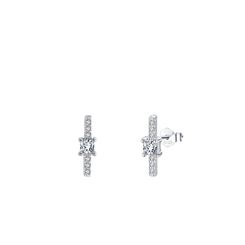 925 Sterling Silver Heart Geometric Zircon Stud Earrings