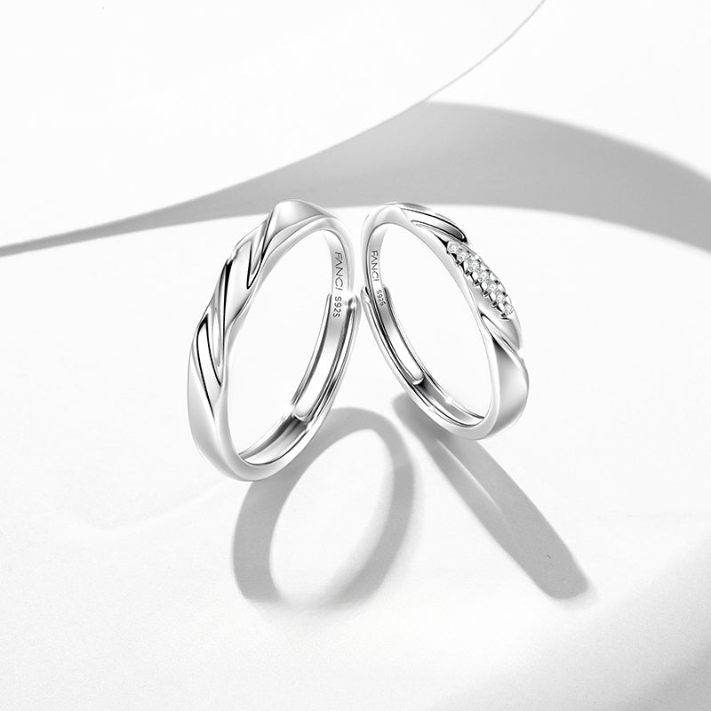 Planderful Love Frequency Couple Pair Ring S925 Sterling Silver Mobius Light Luxury Premium Sense Commemorative Gift for Girlfriend