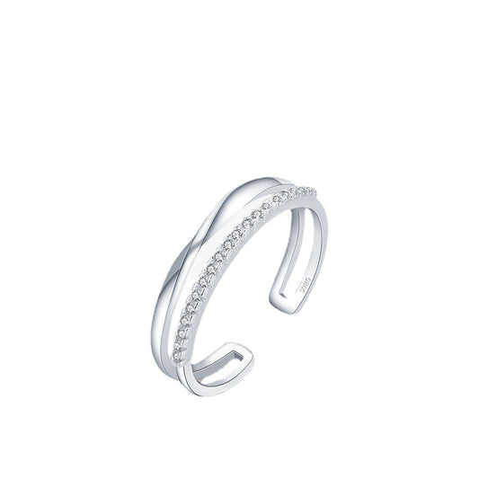 925 Sterling Silver Stacked Double-layer Simulation Diamond Open Ring