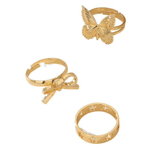 Elegant 3 Piece Bow Ring Set for Women by Planderful