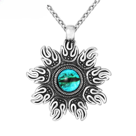 Planderful Devil Eye Pendant Titanium Steel Necklace For Men Unisex Tibetan Lotus Protection Retro Style