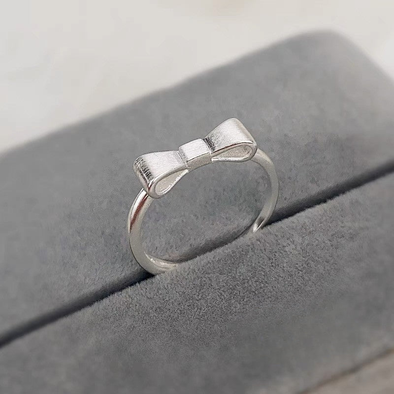 925 Sterling Silver Adjustable Bow Ring Women's Fashion