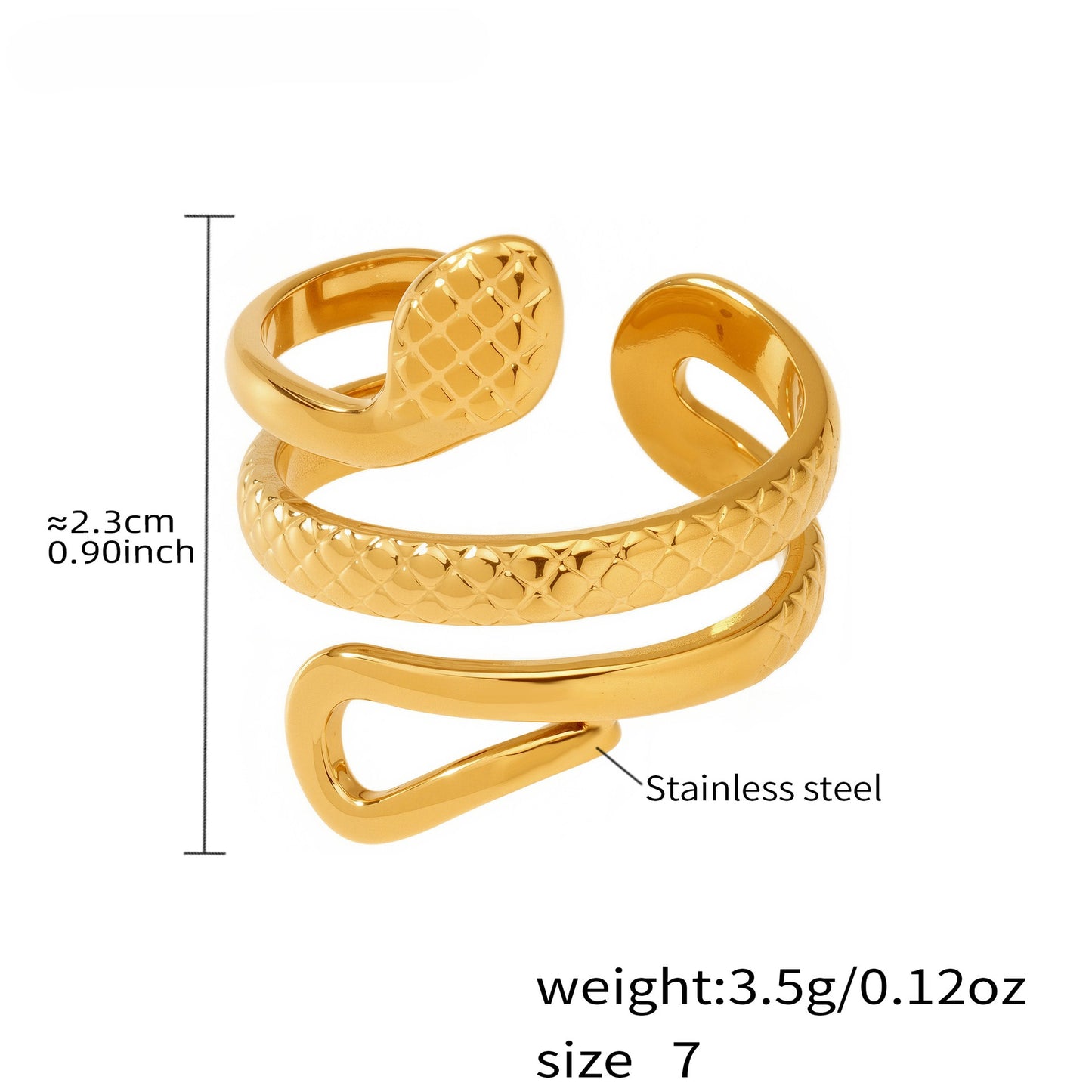 Planderful Snake Ring Stainless Steel Open Ring For Men