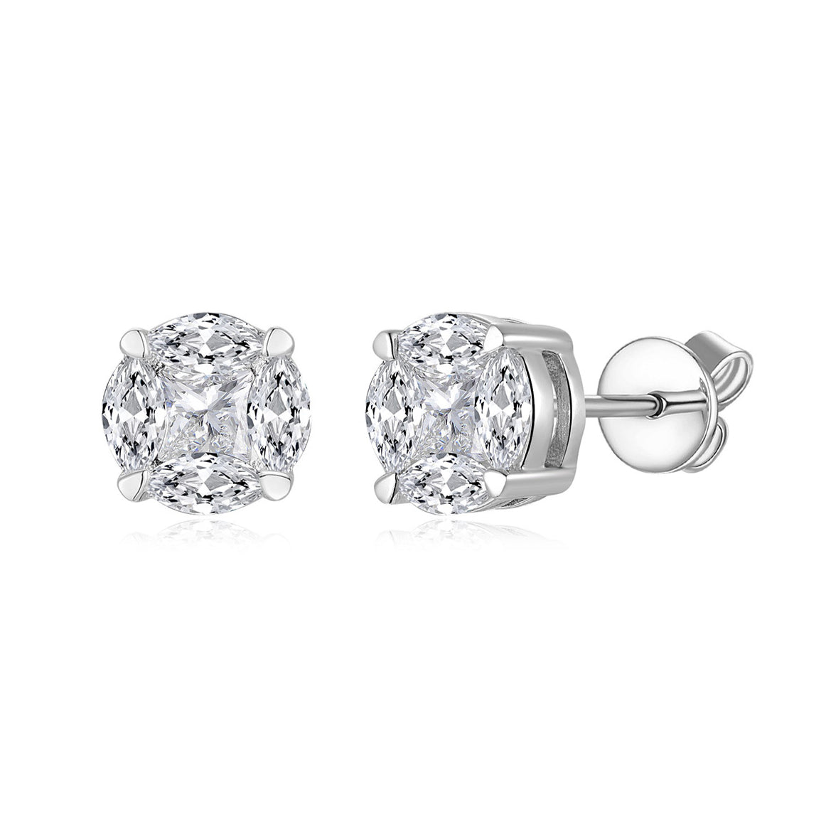 Niche Ins Style Classic Round Moissanite S925 Silver Plated Platinum Stud Earrings