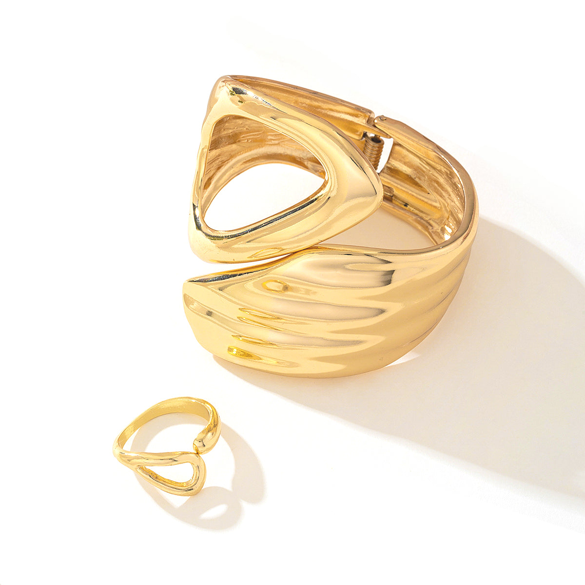 Stylish Metal Geometric Women's Bracelet Ring Set by Planderful