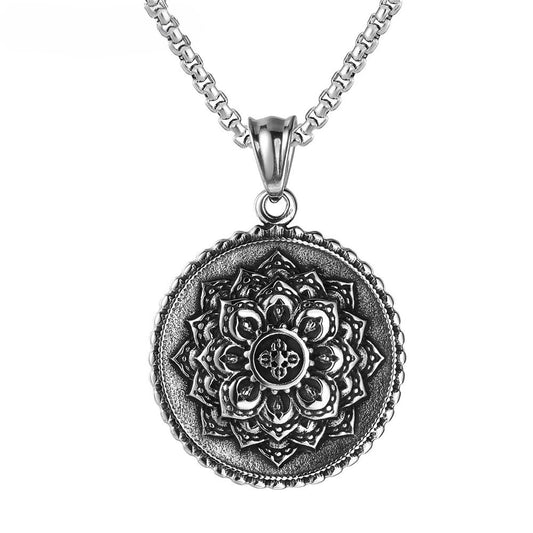 Planderful Lotus Buddha Pendant Necklace Titanium Steel Unisex Personalized Protection Statement