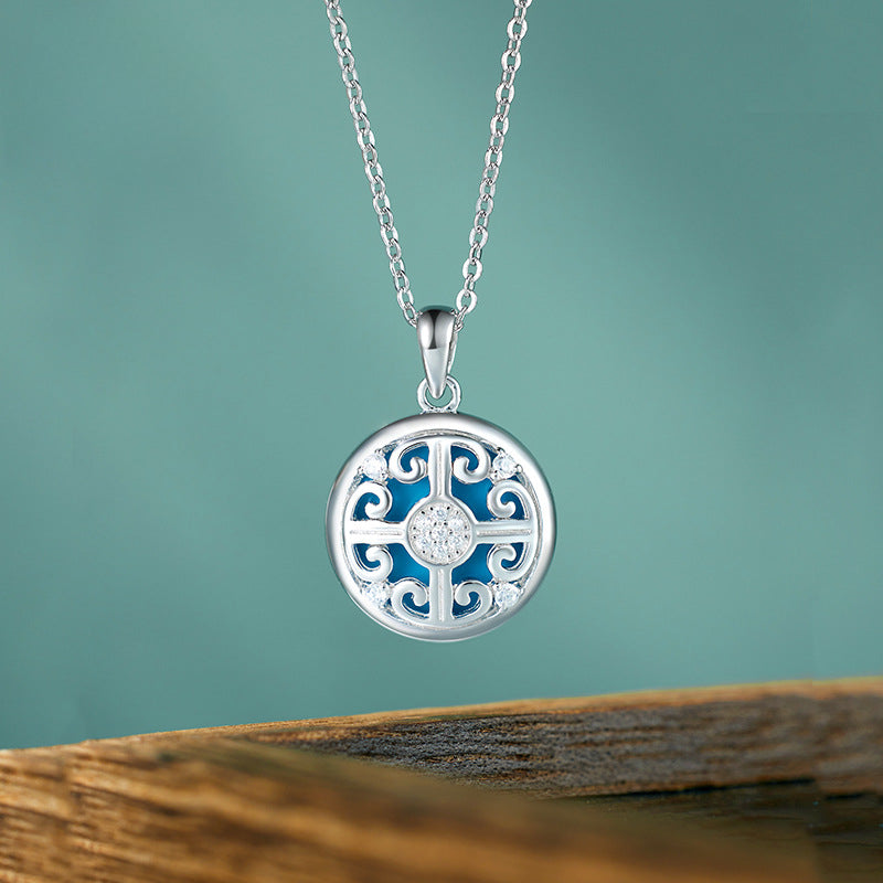 925 Sterling Silver Tile Pattern Turquoise Women's Necklace